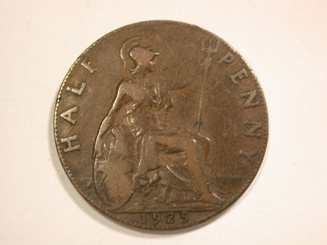 14002 Großbritanien half Penny 1925 in ss+ Orginalbilder!