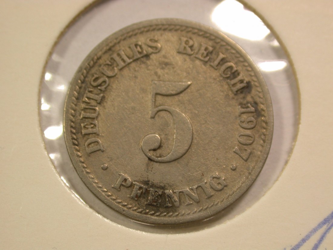  14103 KR 5 Pfennig 1907 D in ss+/ss-vz Orginalbilder   