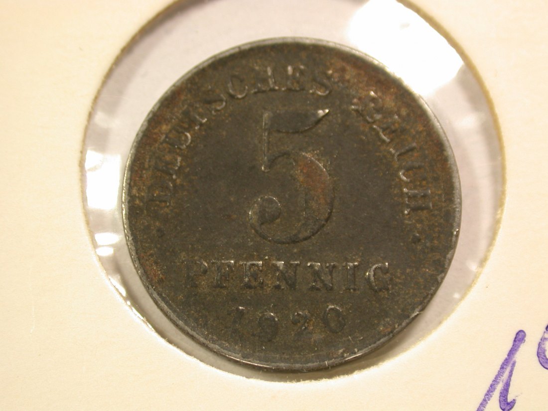  14103 KR 5 Pfennig 1920 D, Eisen in ss+/ss-vz Orginalbilder   