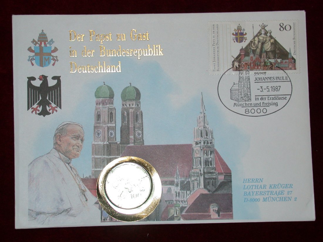  14201 Numisbrief Papst in Deutschland 100 Lire 1985 sehr dekorativ Orginalbilder!   