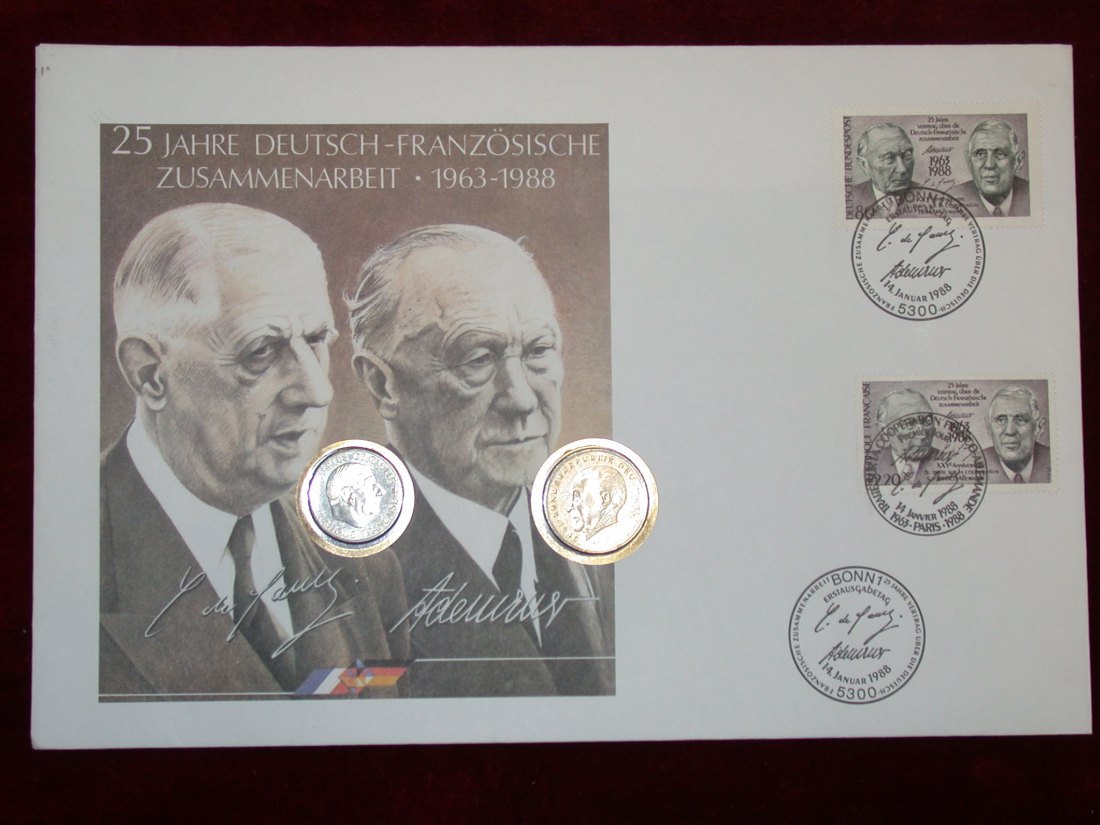 14201 Numisbrief Deutsch Französische Zusammenarb. 1988 Orginalbilder!