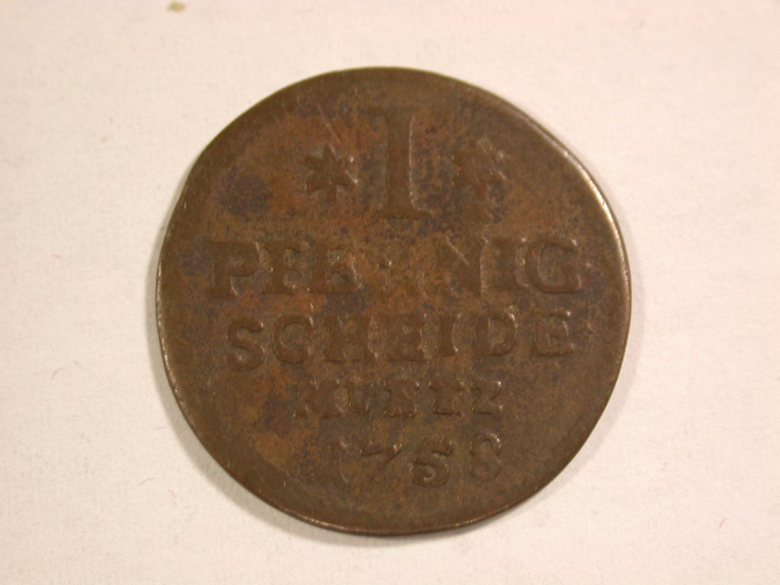  14104 Anhalt 1 Pfennig 1758 in sehr schön Orginalbilder   