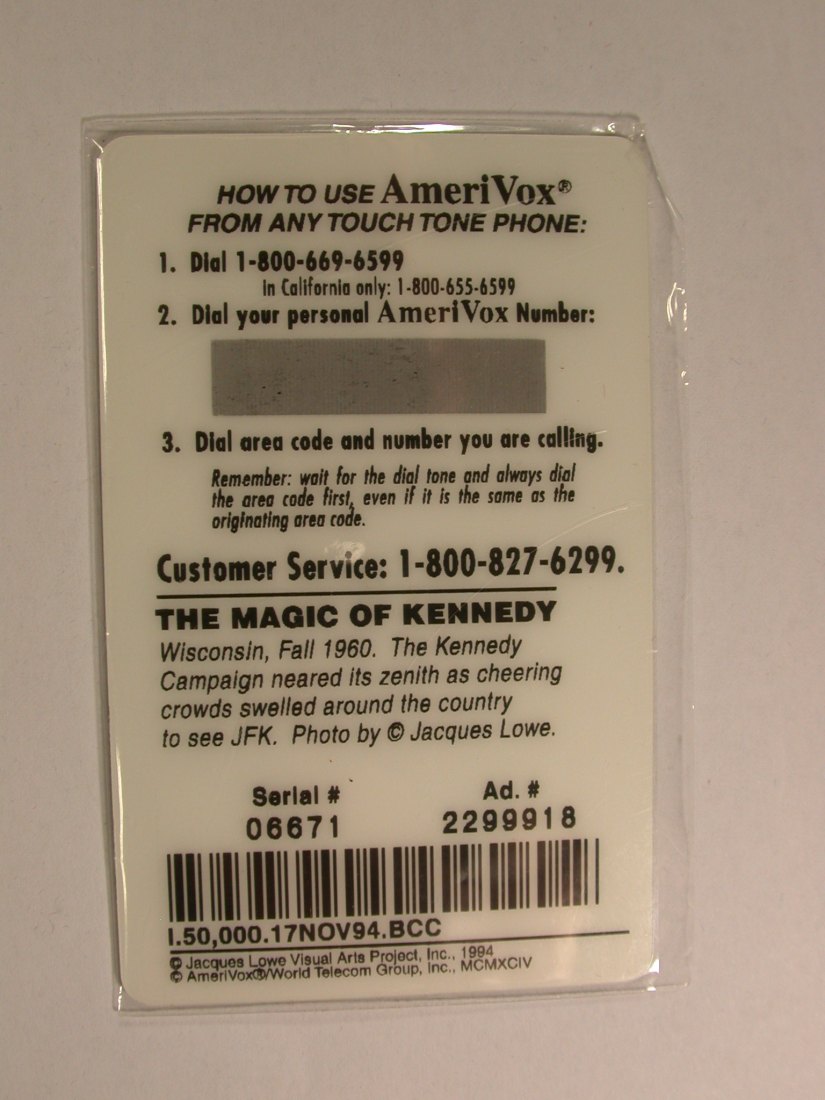  14104 Telefon-Karte  5 $ Kennedy AmeriVox 1994 Magic of Kennedy Orginalbilder   