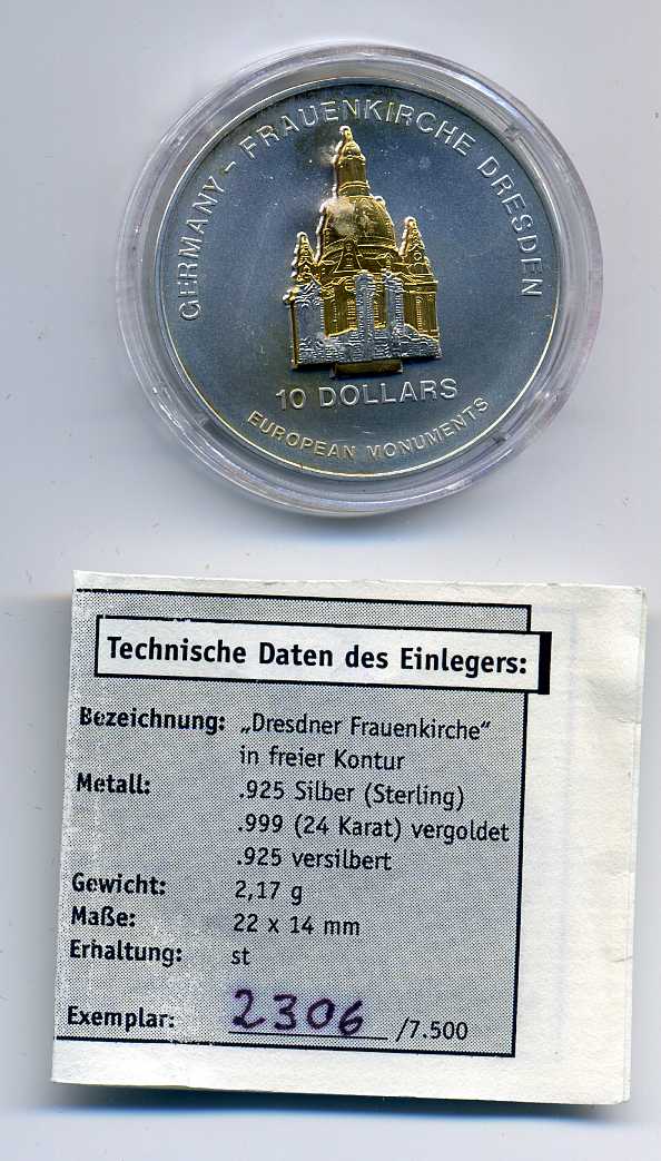  Nauru 10 Dollar 2004 Frauenkirche Dresden Originalkapsel mit Zertifikat RAR   