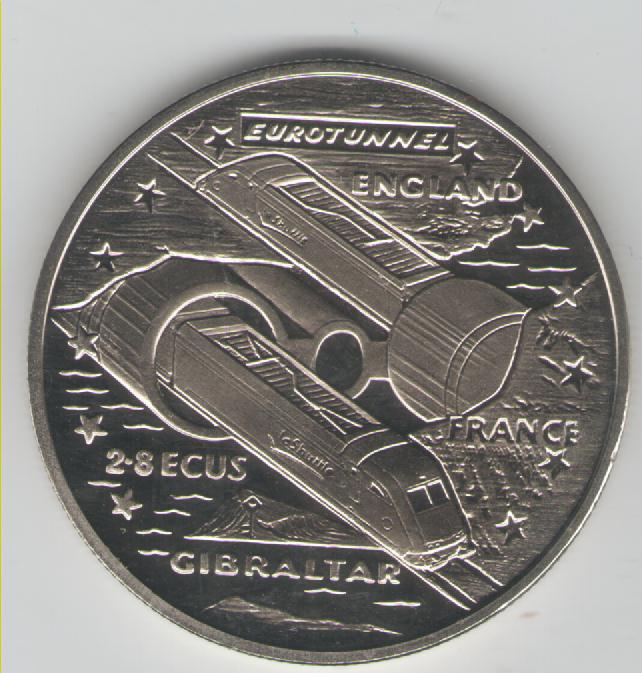  2.8 Ecus Gibraltar 1993(Eurotunnel)(k233)   