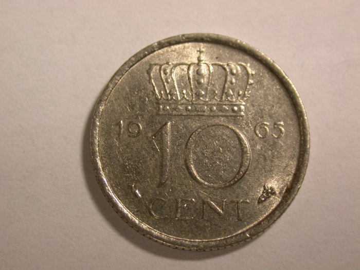  14004 Niederlande 10 Cent 1965 in vz-st Orginalbilder   