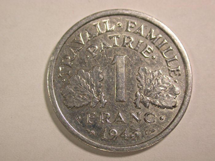  14004 Frankreich 1 Franc 1943 in sehr schön Orginalbilder   