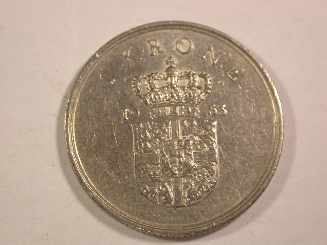  14005 Dänemark  1 Krone 1963 in vz Orginalbilder   