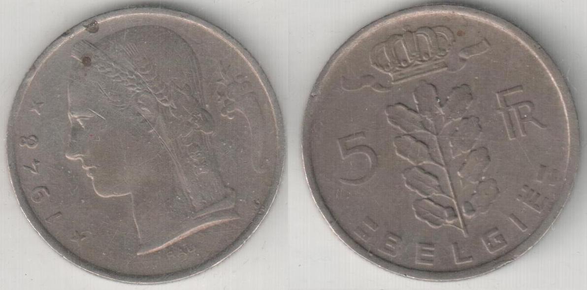 Belgien 5 Francs 1948 ss fl.