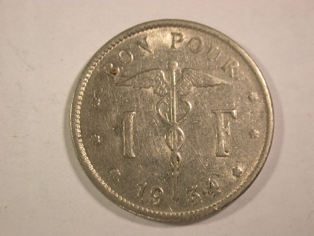  14112 Belgien 1 Franc 1934 in ss-vz/f.vz R  Orginalbilder   