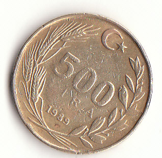  500 Lira Türkei 1989 (G957)   