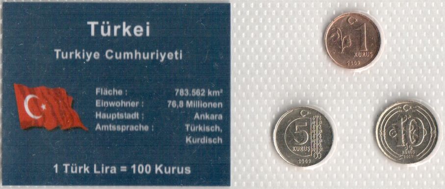 Türkei Minikursmünzsatz 1 + 5 + 10 Kurus 2009 UNC