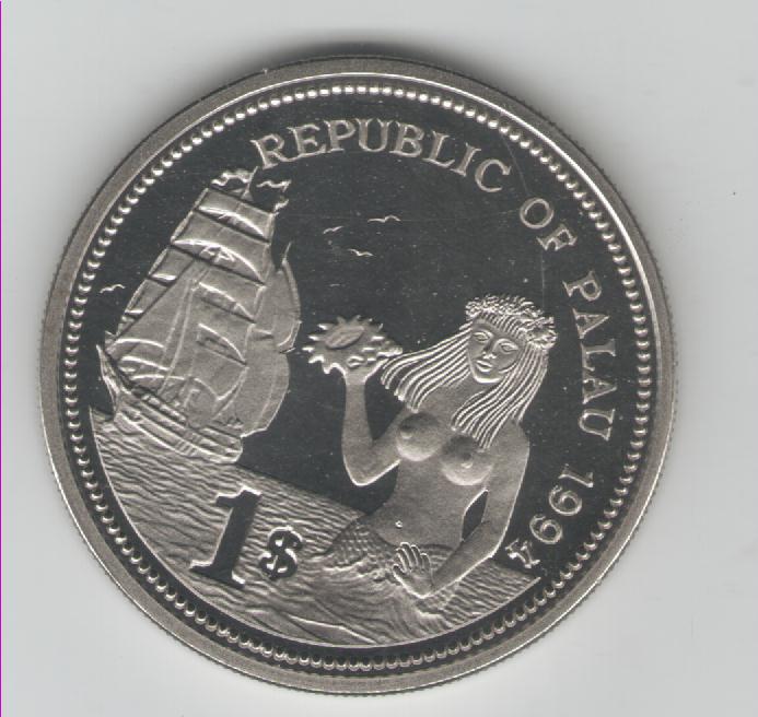  1 Dollar Palau 1994(Farbmünze)Marine Life Protection(k254)   