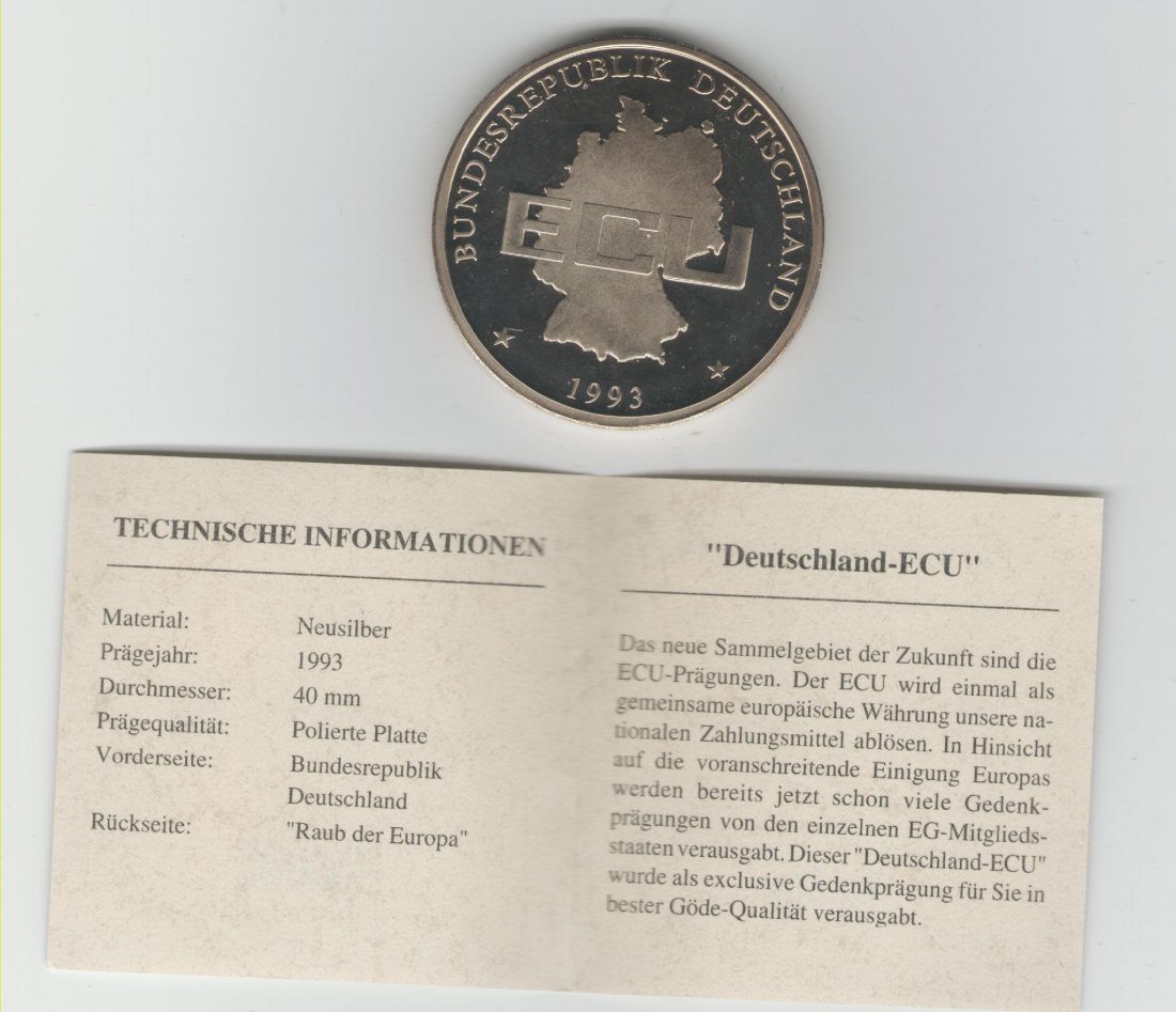  Medaille Deutschland ECU 1993 (k286)   