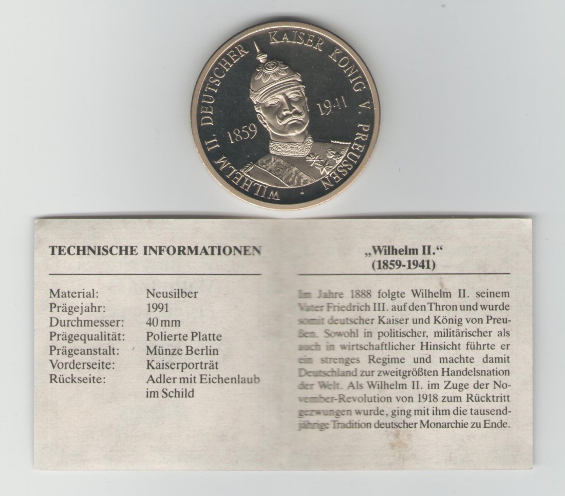 Medaille auf Wilhelm den II von Preussen(k288)