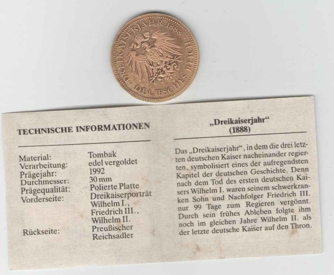  Medaille  auf das Dreikaiserjahr 1888(k292)   
