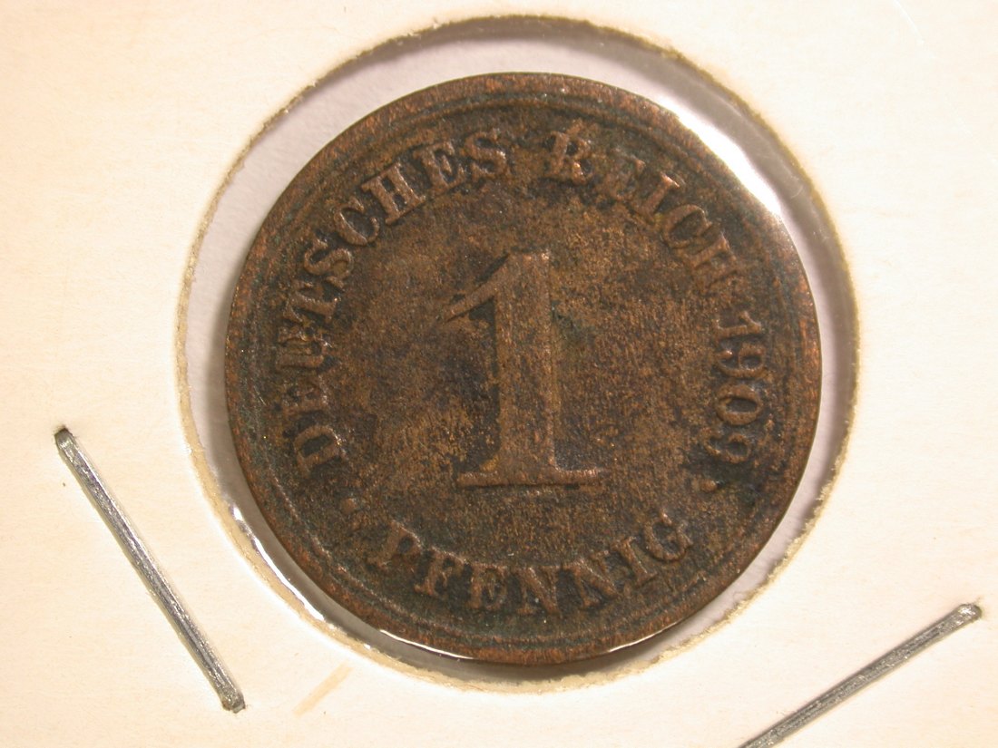  14302 KR 1 Pfennig 1909 E in ss+ Orginalbilder   