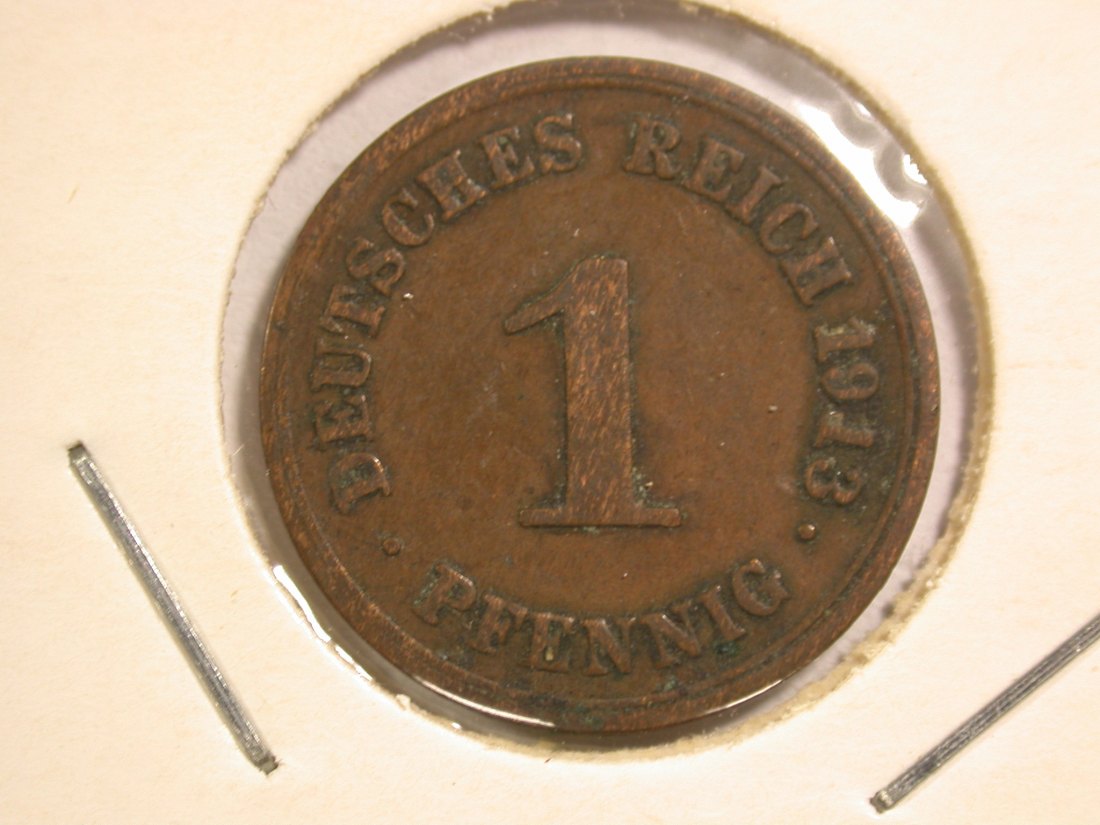  14302 KR 1 Pfennig 1913 F in ss+ Orginalbilder   