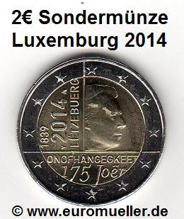 Luxemburg 2 Euro Sondermünze 2014...Unabhängigkeit   