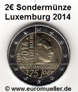 Luxemburg 2 Euro Sondermünze 2014...Unabhängigkeit   