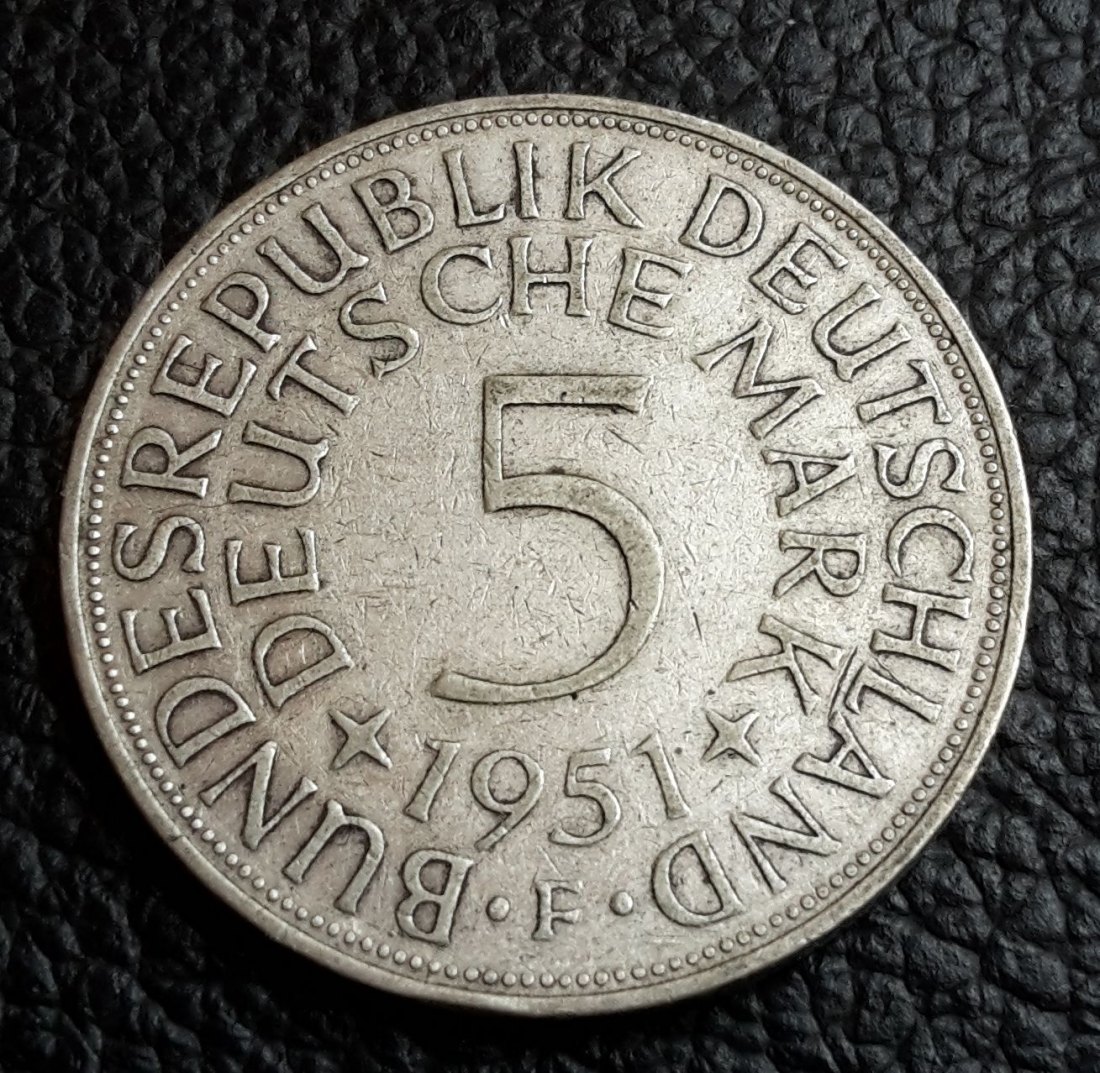 5 Mark Silberadler 1951 F Jaeger 387 XL Bild (Silber 7 gramm fein)