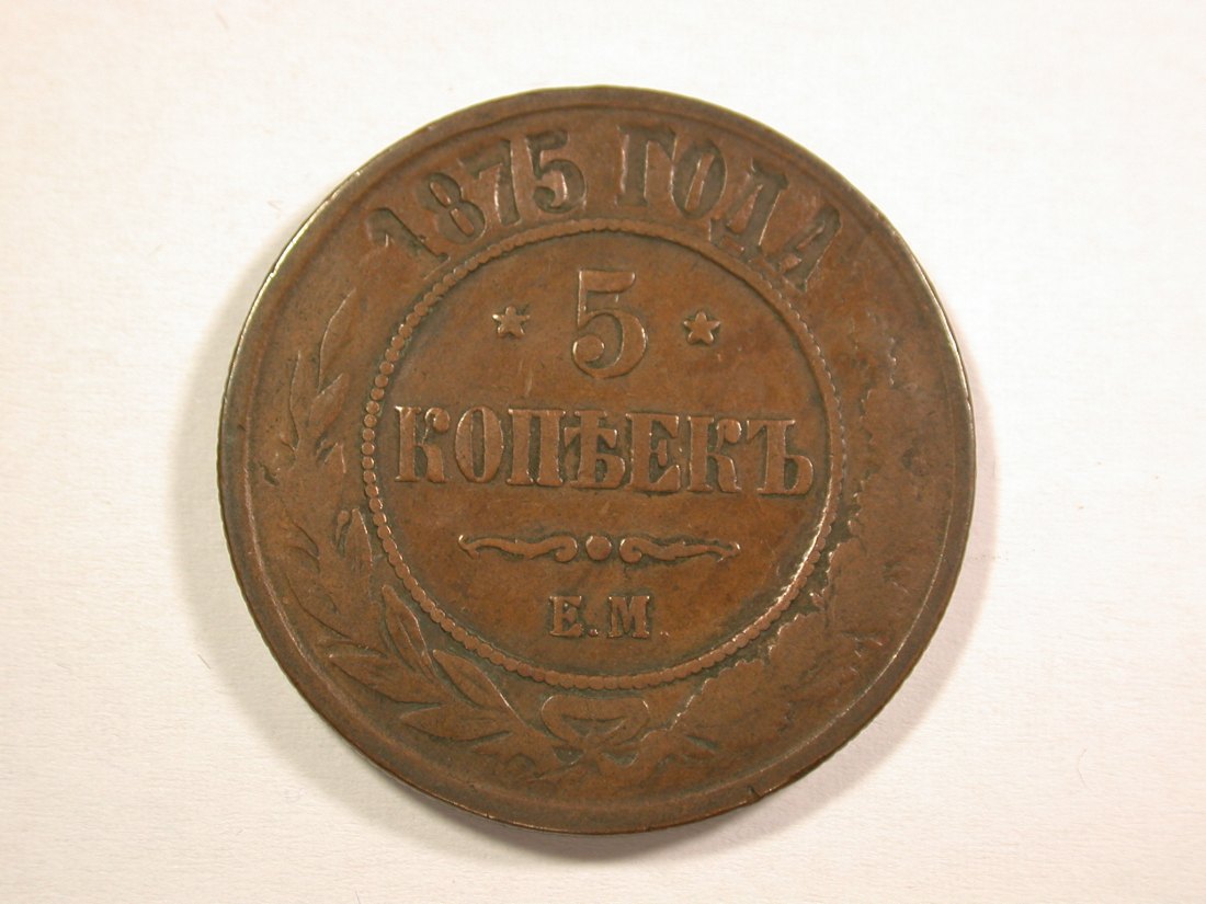  14303 Russland/UDSSR 5 Kopeken 1875 in ss+  Orginalbilder!   