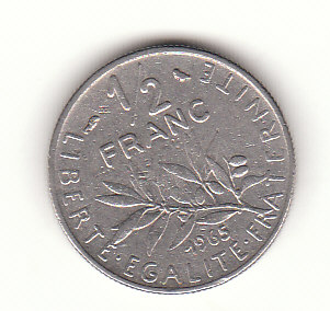  Frankreich 1/2 Franc 1965  (H080)   