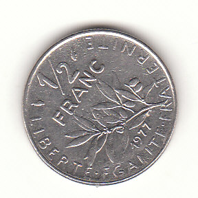  Frankreich 1/2 Franc 1977  (H083)   