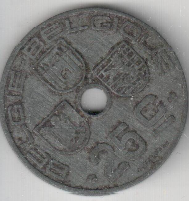 Belgien 25 Centimes 1945 Zn fl.