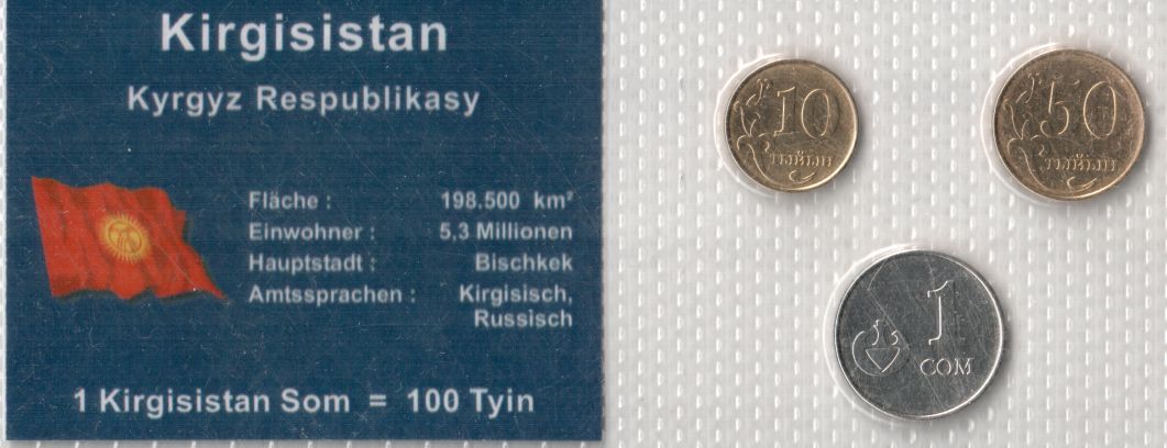  Kirgistan 0,10 + 0,50 + 1 Som 2008 UNC in Blister   