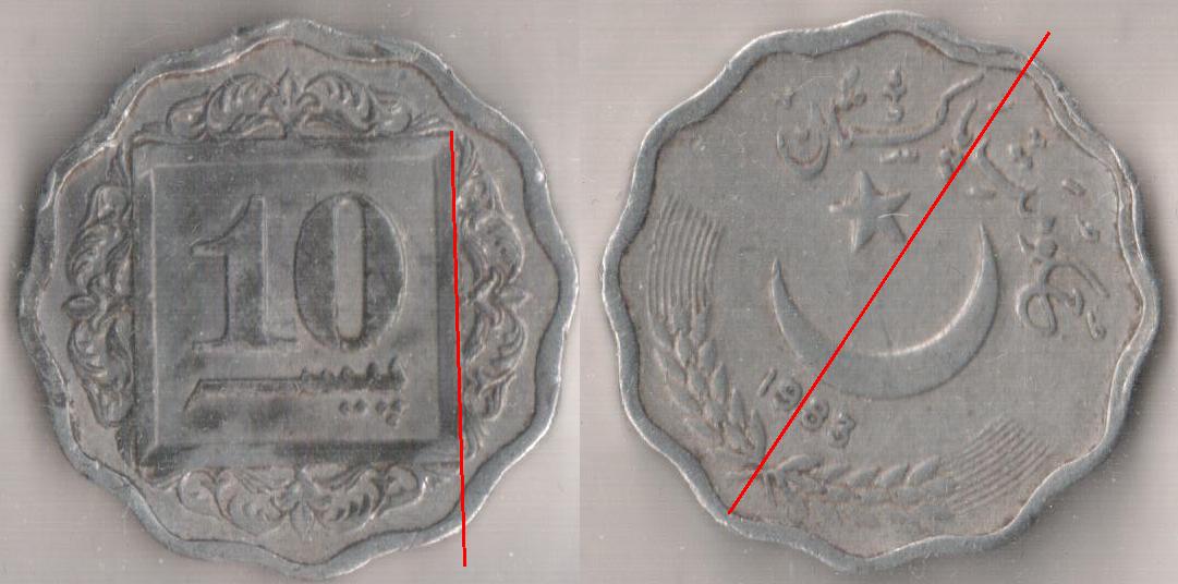  Pakistan 10 Paisa 1983 Stempeldrehung 30° rotation error   