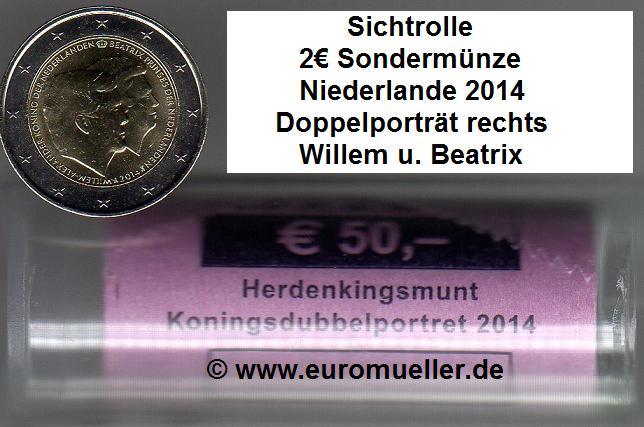 Niederlande Rolle...2 Euro Gedenkmünze 2014...Doppelporträt rechts Willem u. Beatrix   