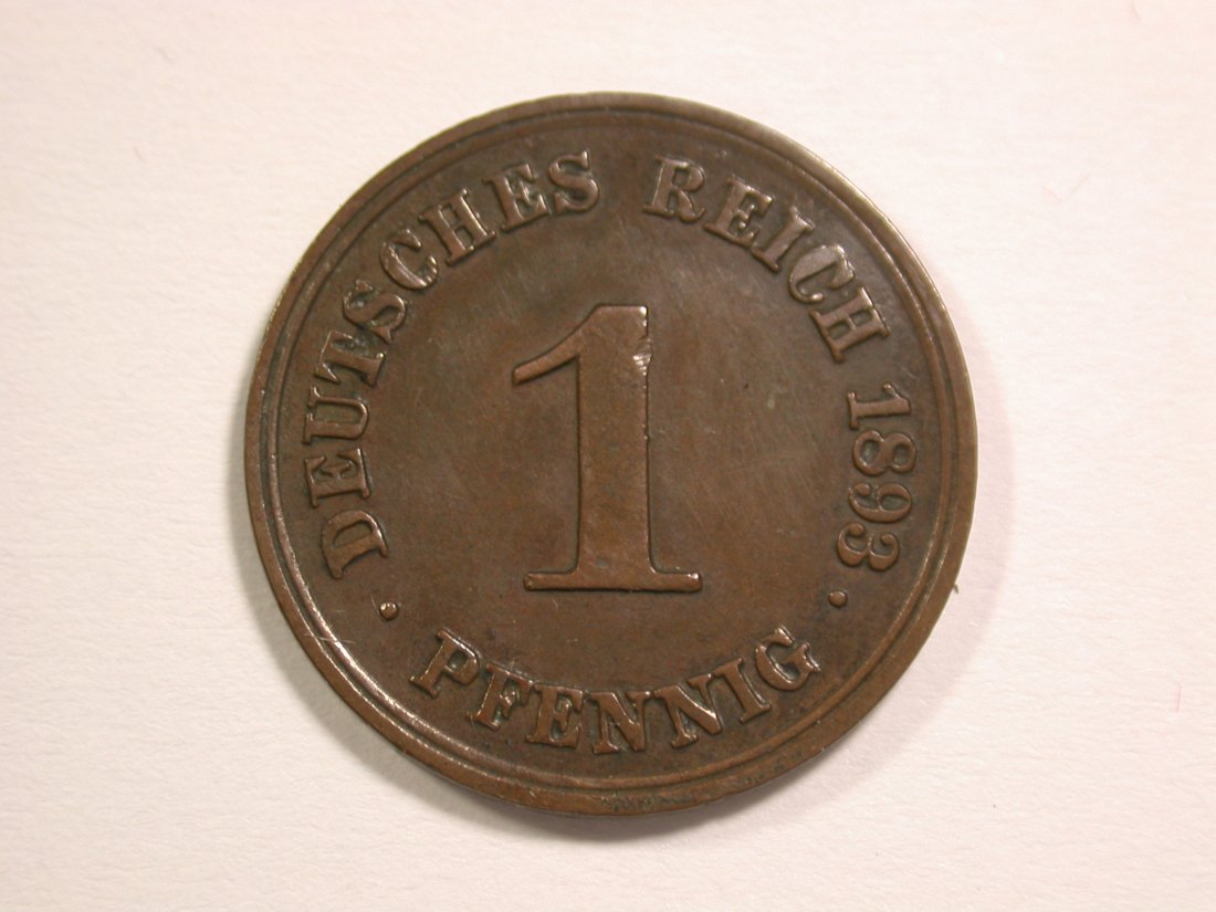  14006 KR 1 Pfennig  1893 F in ss+/ss-vz  R  Orginalbilder   