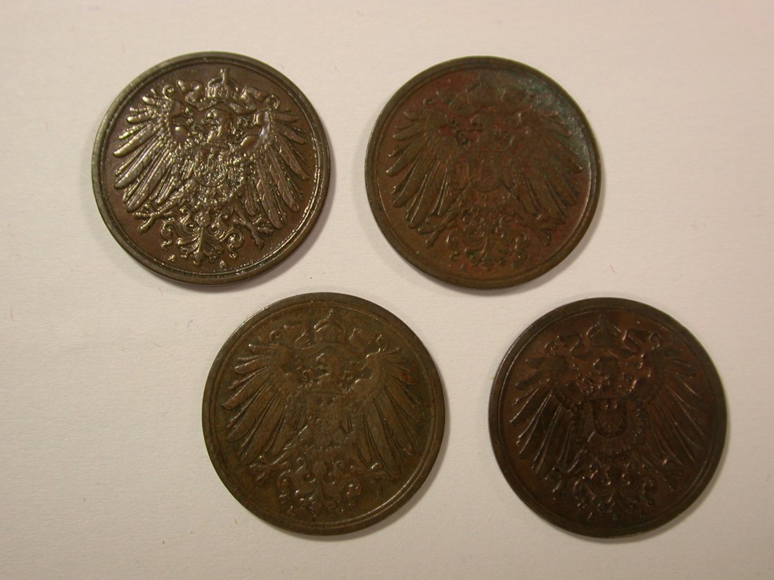  14007 KR 1 Pfennig 4 Stück Lot 1901, 1902, 1903 und 1904 A in ss-vz bis f.st  Orginalbilder   