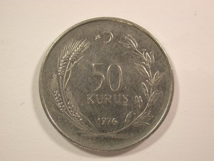  14007 Türkei  50 Kurus 1974 in vz, Kopfs. mehrere Kratzer Orginalbilder   