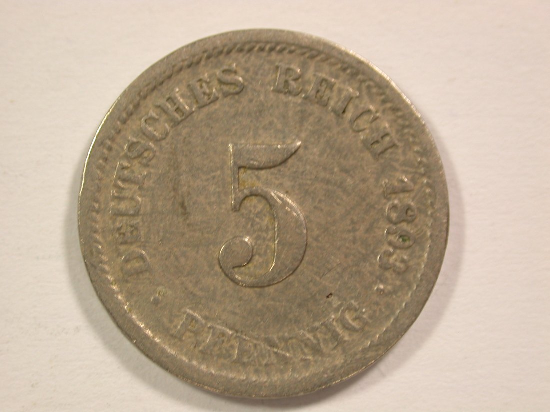  14008 KR  5 Pfennig 1893 D in ss  Orginalbilder   