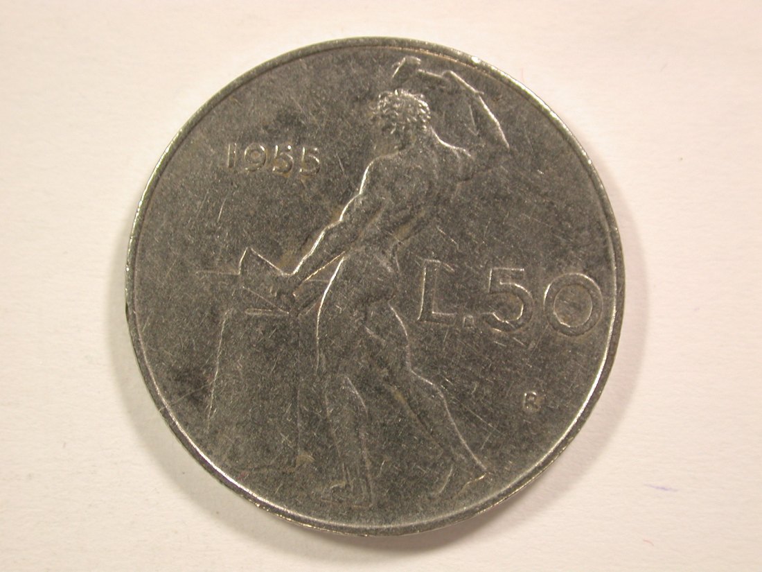 14008 Italien 50 Lire 1955 Schmied in ss-vz Orginalbilder
