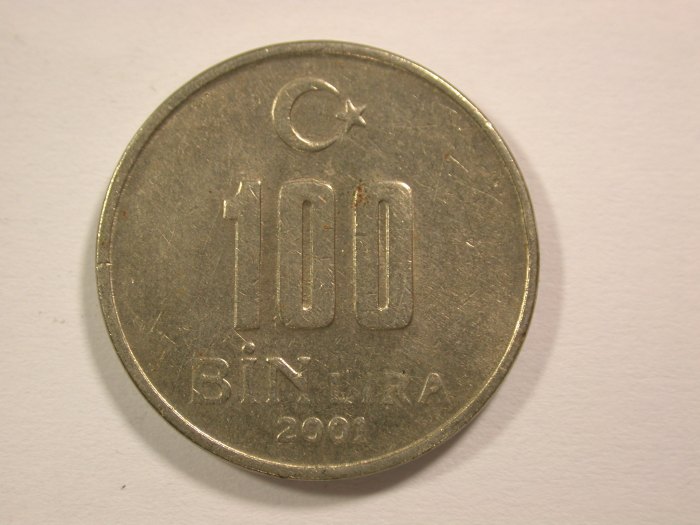  14008 Türkei  100 Bin Lira (100000) 2001 in ss-vz  Orginalbilder   