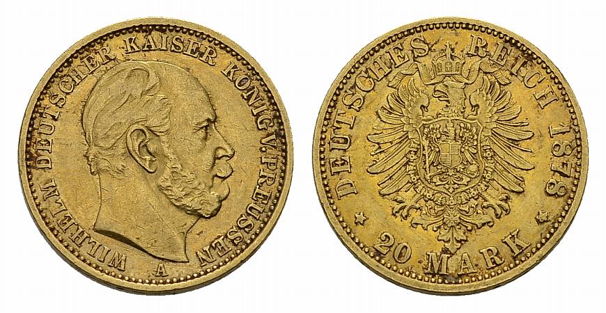 PEUS 2953 Preußen 7,16 g Feingold 20 Mark Gold 1878 A Sehr schön