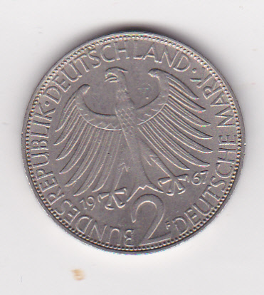  2 DM Kursmünze 1967 F, sehr schön +   