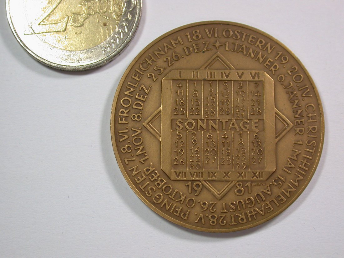  14305 Kalender Medaille 1981 40 mm Orginalbilder   