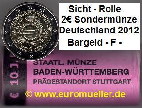 Deutschland Rolle...2 Euro Sondermünze 2012...F...Bargeld   
