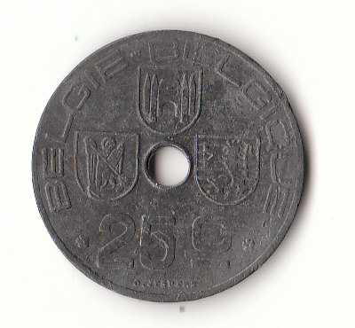  25 Cent Belgien 1944 Zink (H440)   