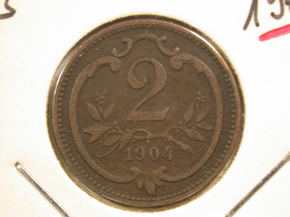  14309 Österreich 2 Heller 1904 in ss+/ss-vz  Orginalbilder   