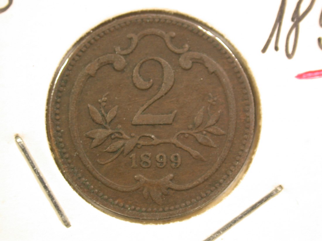 14309 Österreich 2 Heller 1899 in ss+ Orginalbilder