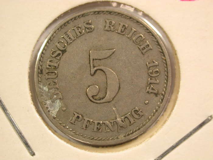  14309 KR 5 Pfennig 1914 J in f.ss/ss Orginalbilder   