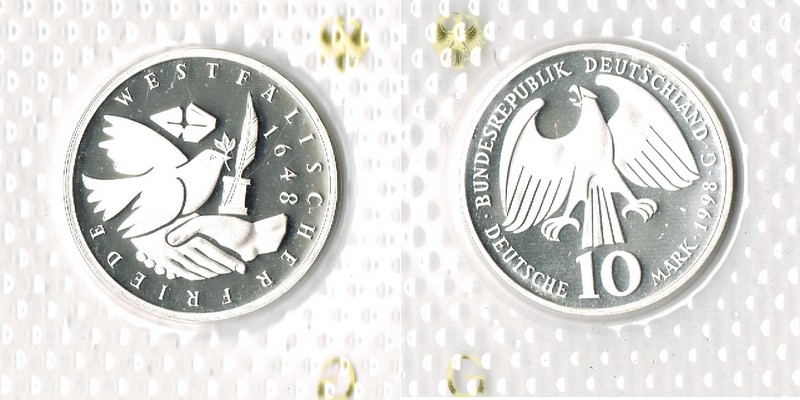  Deutschland  10 DM (Gedenkmünze) 1998 G  FM-Frankfurt  Feingewicht: 14,34g  Silber PP   