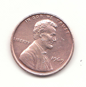  1 Cent USA 1969 ohne Münzzeichen  (H542)   