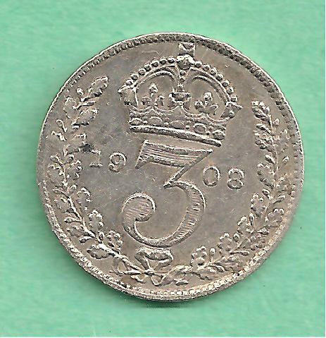 Großbritannien - 3 Pence 1908 silber