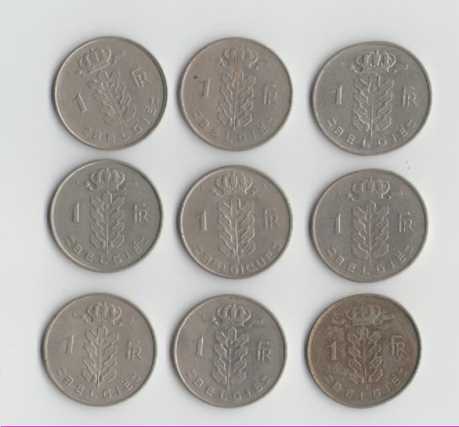  Lot Belgien 1 Franc Münzen (g1324)   